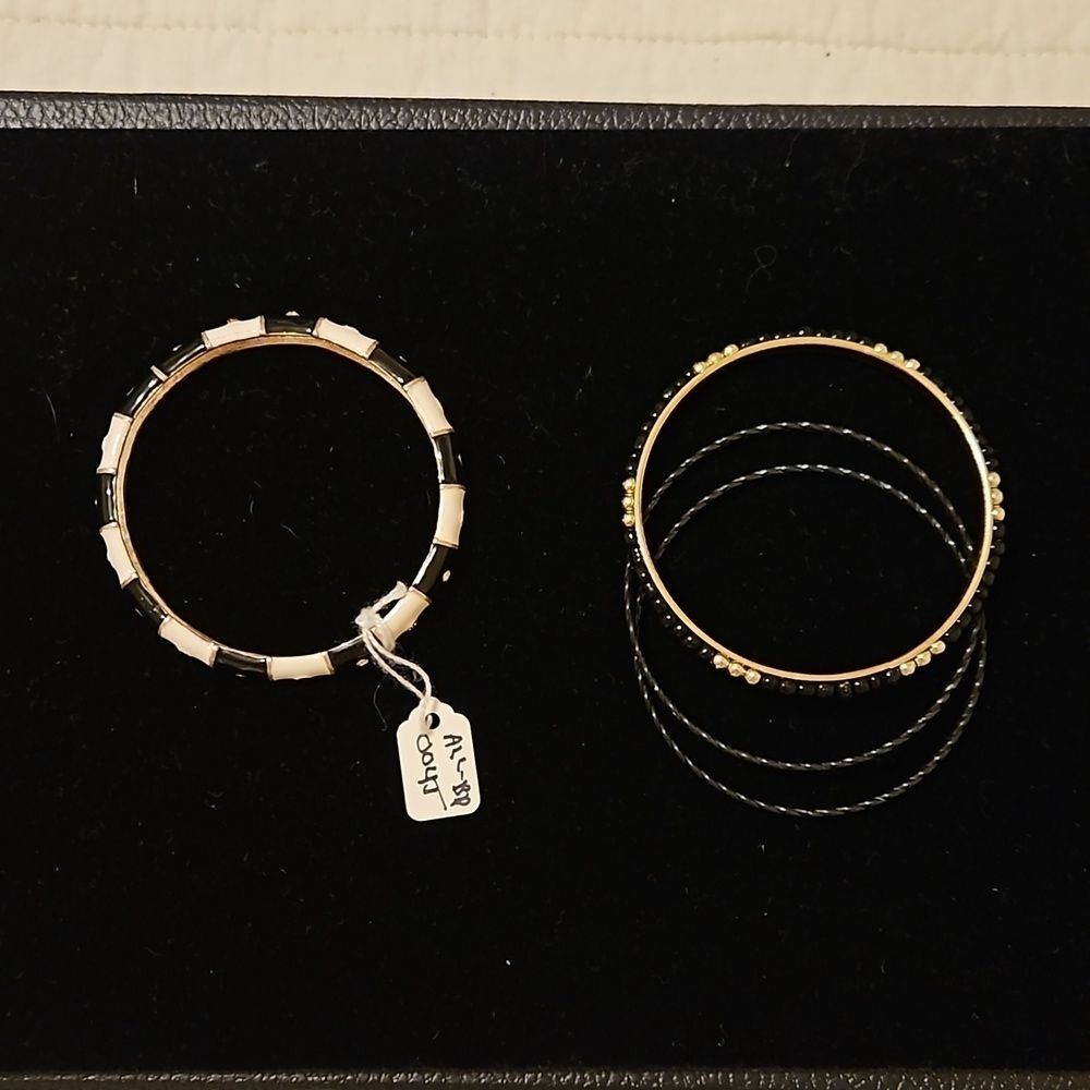 Set of 2 Chic Black & White Patterned Bracelets: Silver & Gold Accents - NWT